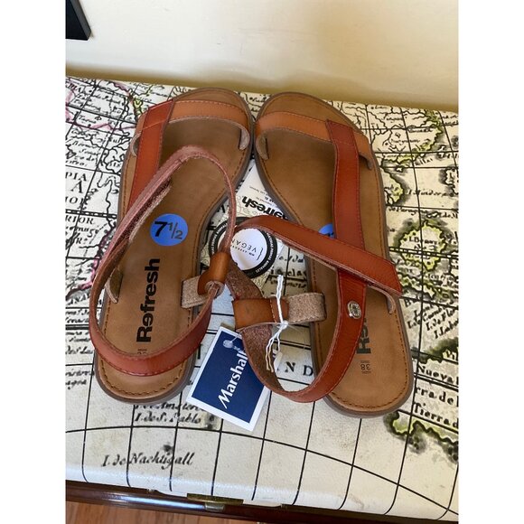 Refresh Womens Vegan Leather Sandals Size 7.5 Tan/Orange Adjustable Straps Comfo - Picture 3 of 5